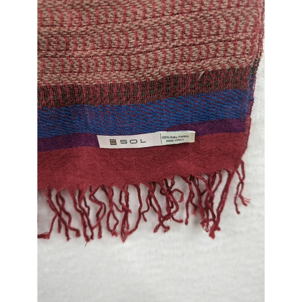 Sol Baby Alpaca Scarf‎ Peru Soft Gorgeous Fringe 66x14 Some Flaws